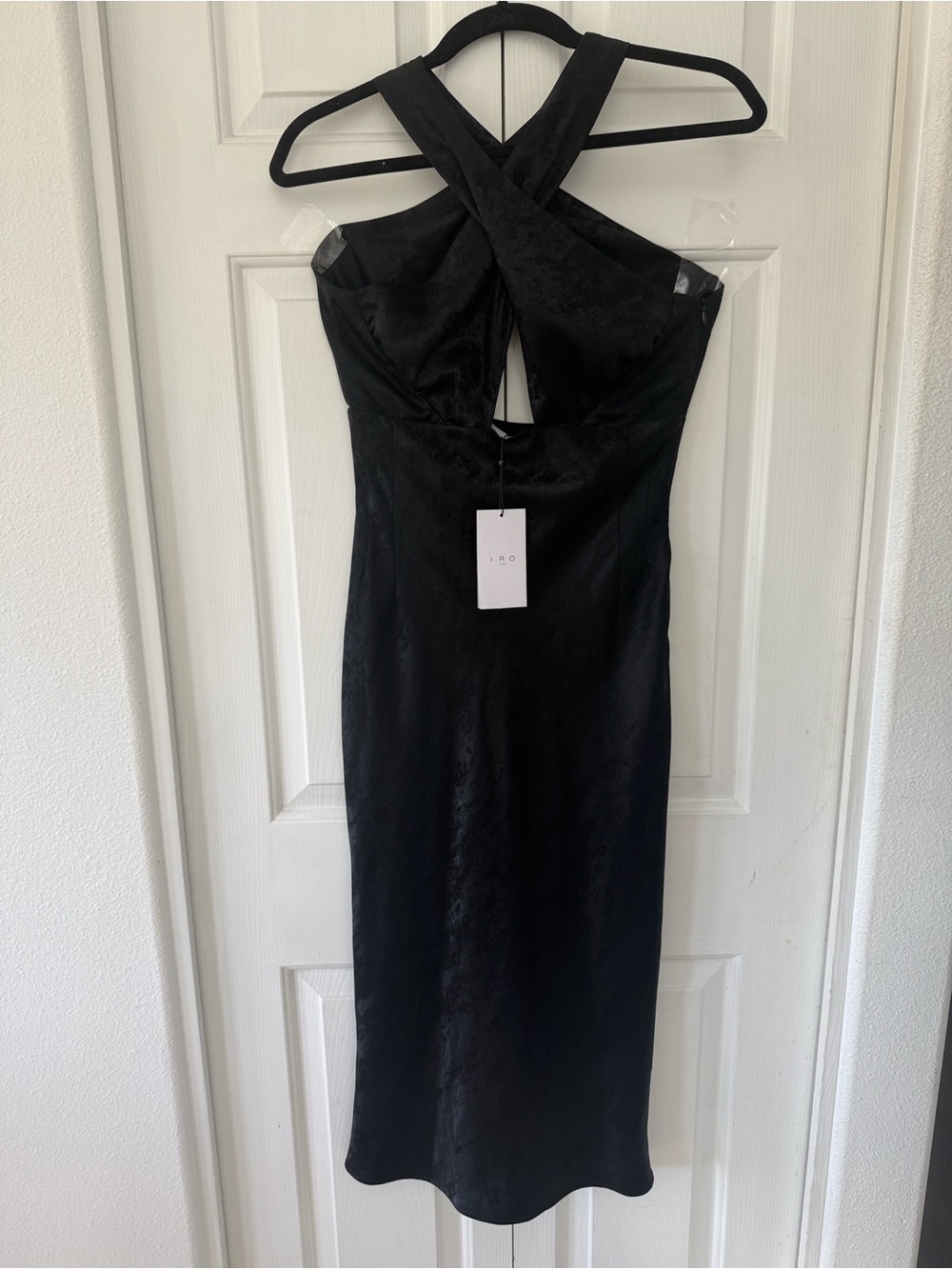 IRO Black One-Shoulder Cross-Back Midi Dress